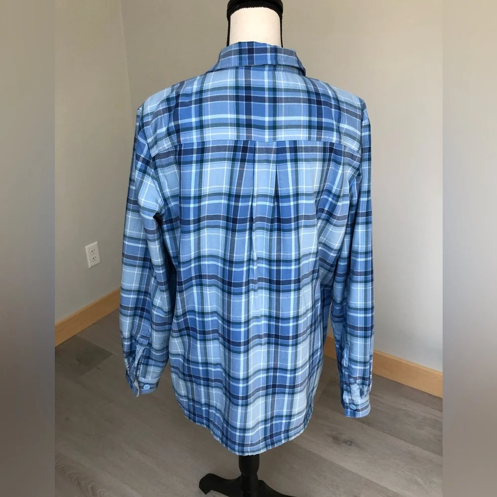 L.L.Bean Blue Plaid Fleece Lined Flannel Shacket Size Large - Picture 6 of 10